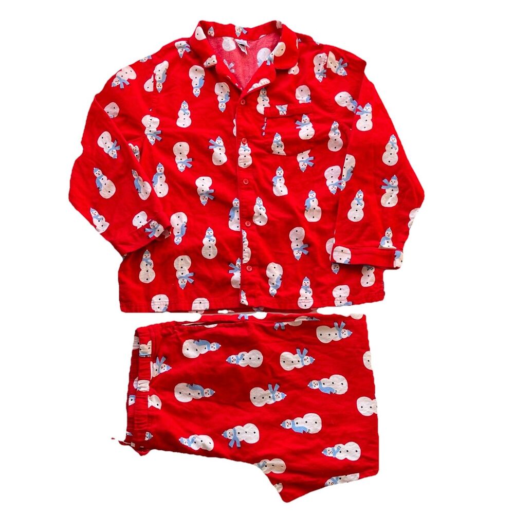 Hanna Anderson Womens Flannel 2-piece Pajamas Set Size XL Red Snowman Sleepwear